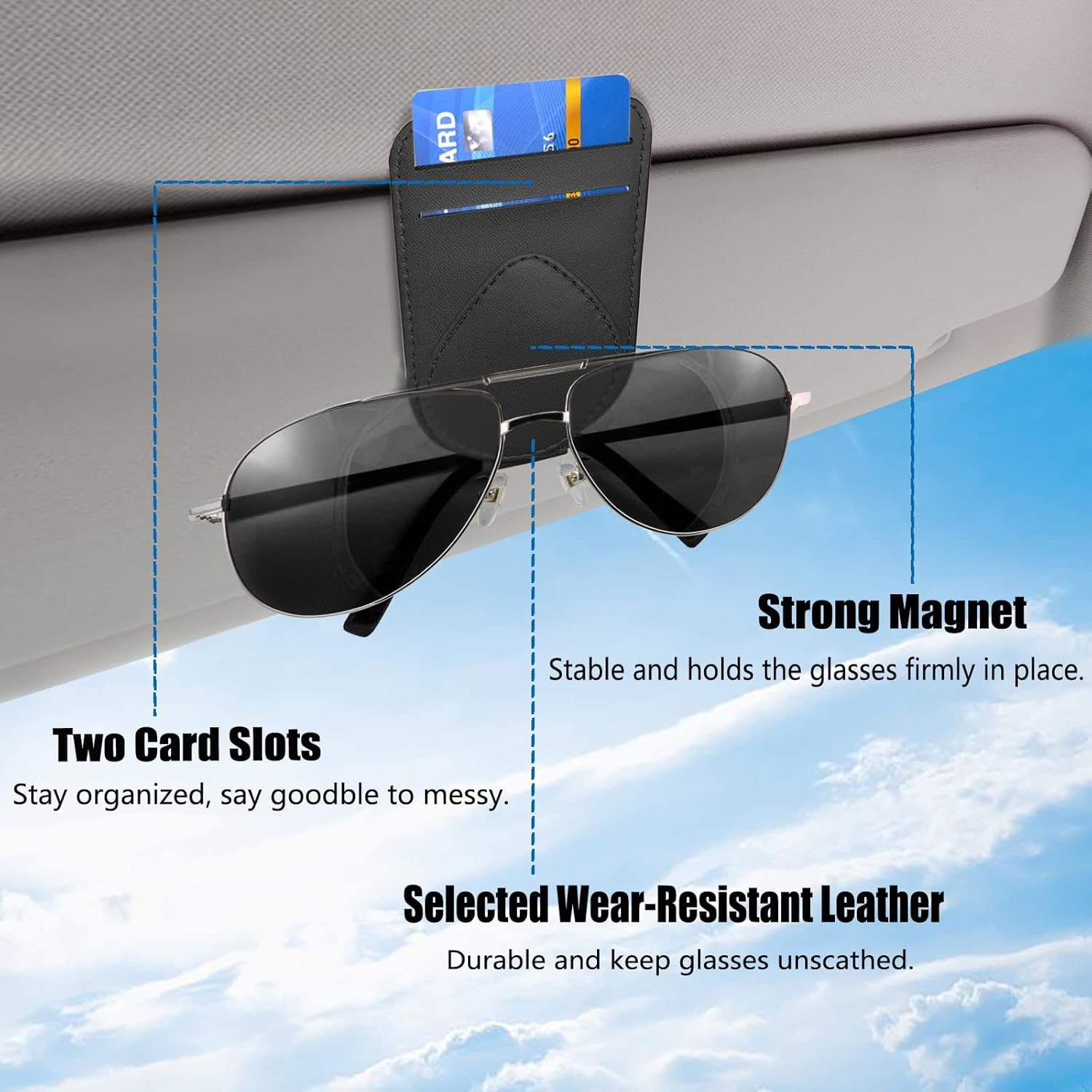 Sunglass and Card Holder for Car Visor, 2 Card Slots Visor Glasses Clip, Strong Magnetic Visor Holder, Visor Accessories for Cars SUV (Black 1Pc) image number 4