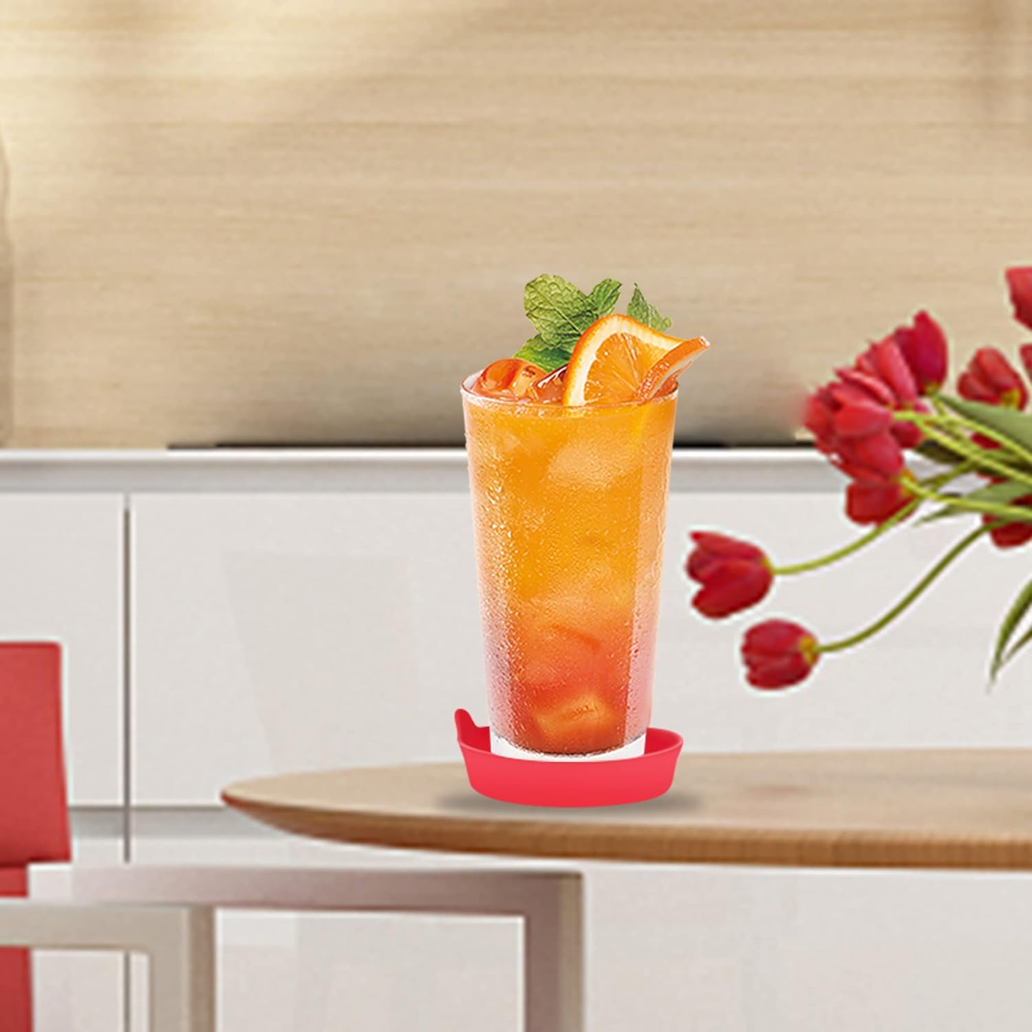 Toiyason Car Cup Coaster Universal Vehicle Spill Holder Automotive Interior Accessory with Bling Rhinestone Red 4 Pack image number 2