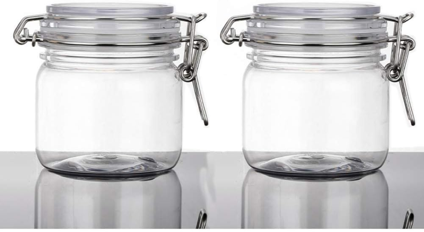 2Pcs 10 Oz/300Ml Clear round Plastic Home Kitchen Storage Sealed Jar Bottles with Leak Proof Rubber and Hinged Lid for Herbs, Spices, Candy, Gift, Arts and Crafts Storage Multi-Purpose Container image number 4