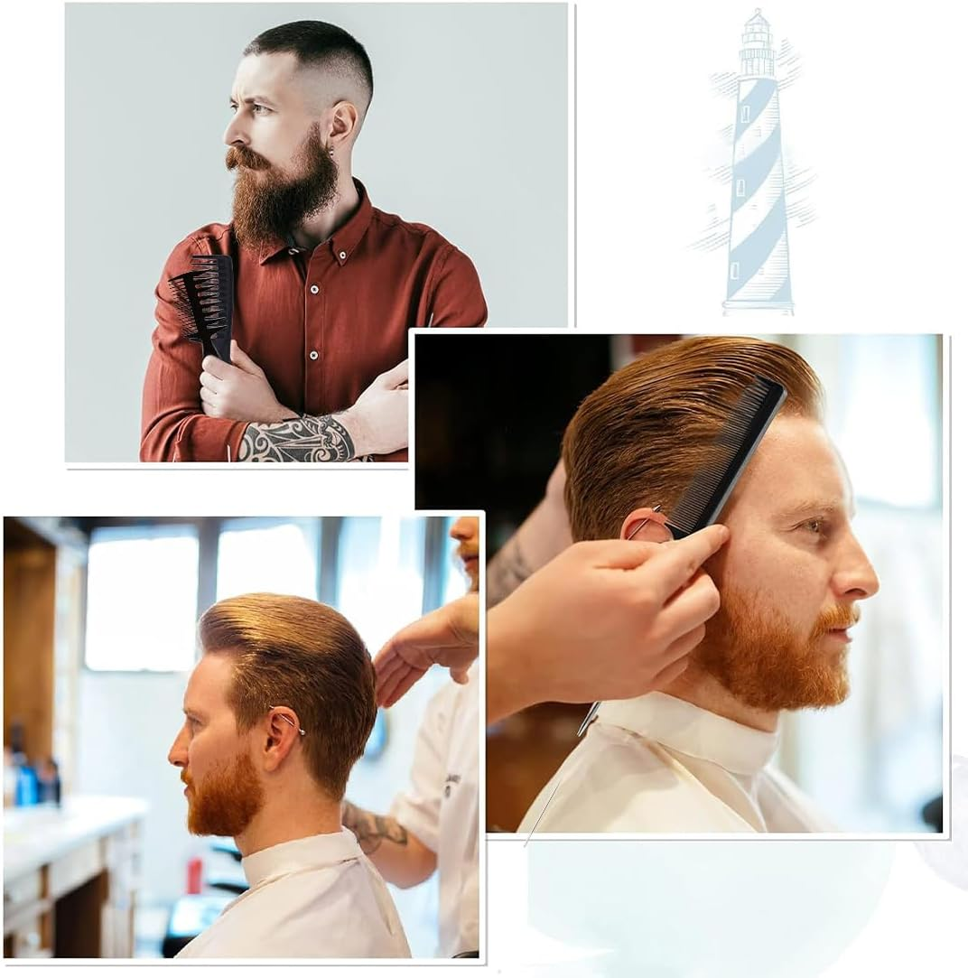 CATOR 4 Pieces Styling Comb Men'S Set Styling Comb Men Professional Wide Teeth Slick Back Hair Comb Rat Tail Hair Brush Detangling Comb and Teasing Comb for Men Hairdressers Salon, Black image number 2