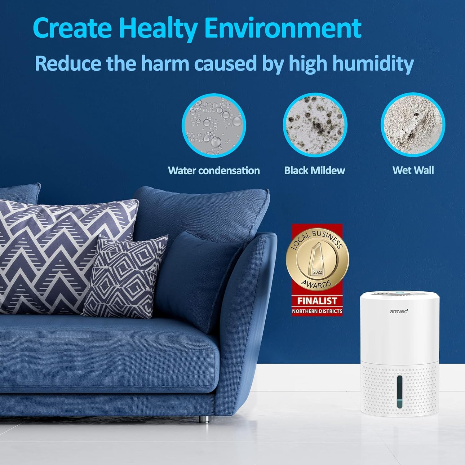 AROVEC Upgraded Dehumidifier 900Ml Water Tank Compact and Portable, Moisture Absorber for Home, Kitchen, Bedroom, Bathroom image number 4