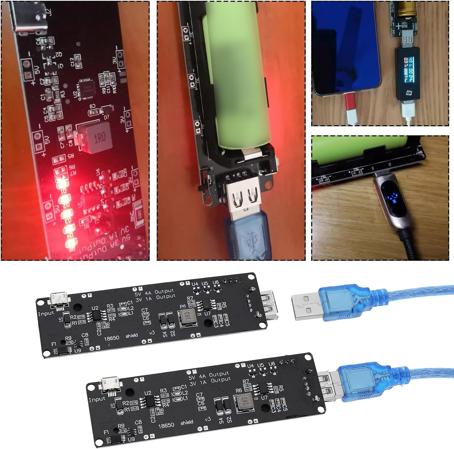 Be in Your Mind 2 Set of 18650 Lithium Li-Ion Battery Expansion Shield 5V-3V Micro USB Module 600Ma 3V/1A 5V/3A with Charging Cable Compatible with Raspberry Pi 3 Compatible with ESP32 ESP8266 image number 1