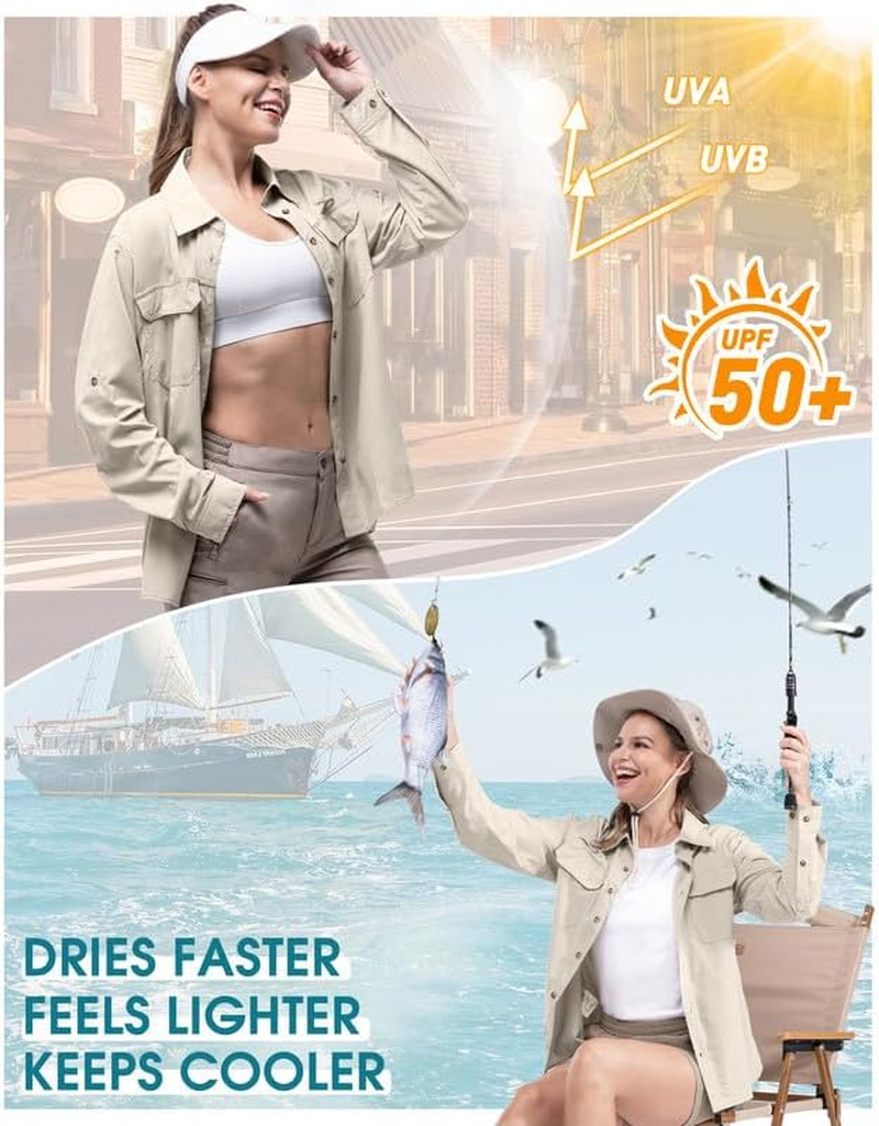 33,000Ft Women'S Hiking Shirts UPF50+ UV Protection Outdoor Shirt Quick Drying Casual Shirt Long Sleeve Functional Shirt Fishing Shirt for Walking Safari Travel Golf