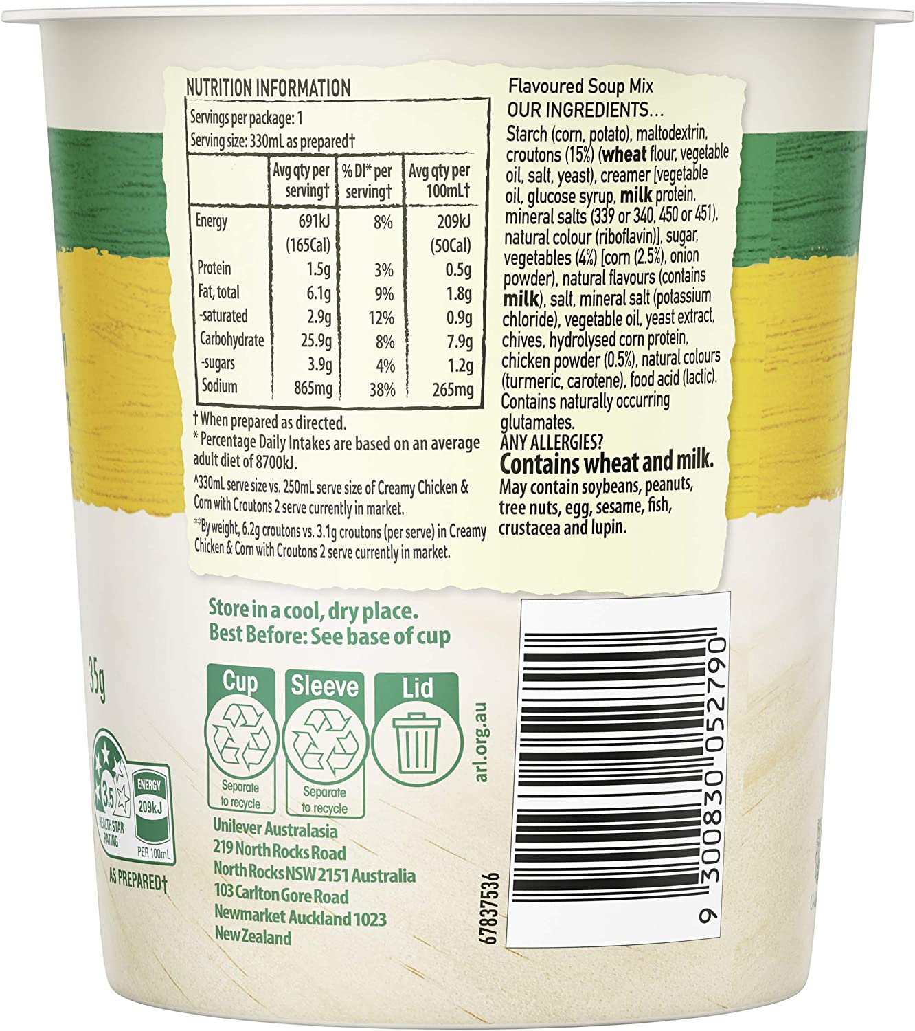 Continental Creamy Chicken and Corn with Croutons Cup a Soup 35 G