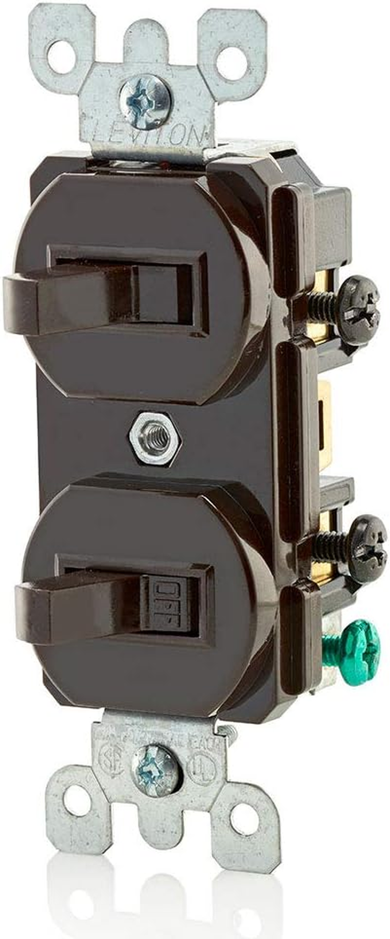 Leviton 5241 15 Amp, 120/277 Volt, Duplex Style Single-Pole/3-Way Ac Combination Switch, Commercial Grade, Brown image number 2