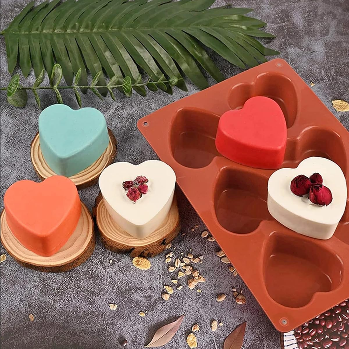 2Pcs/Pack 6 Holes Heart Shaped Silicone Mold Easy Release Heart Silicone Molds for Chocolate Cake Jelly Pudding Handmade Soap Mould Candy Making
