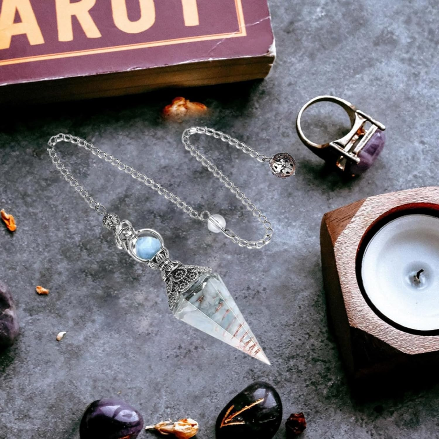 2 PCS Crystal Pendulum Set with Pouch, Natural Aquamarine Crystals for Dowsing Divination, Meditation, Chakra Balancing, Energy Healing, Spiritual Rituals image number 1