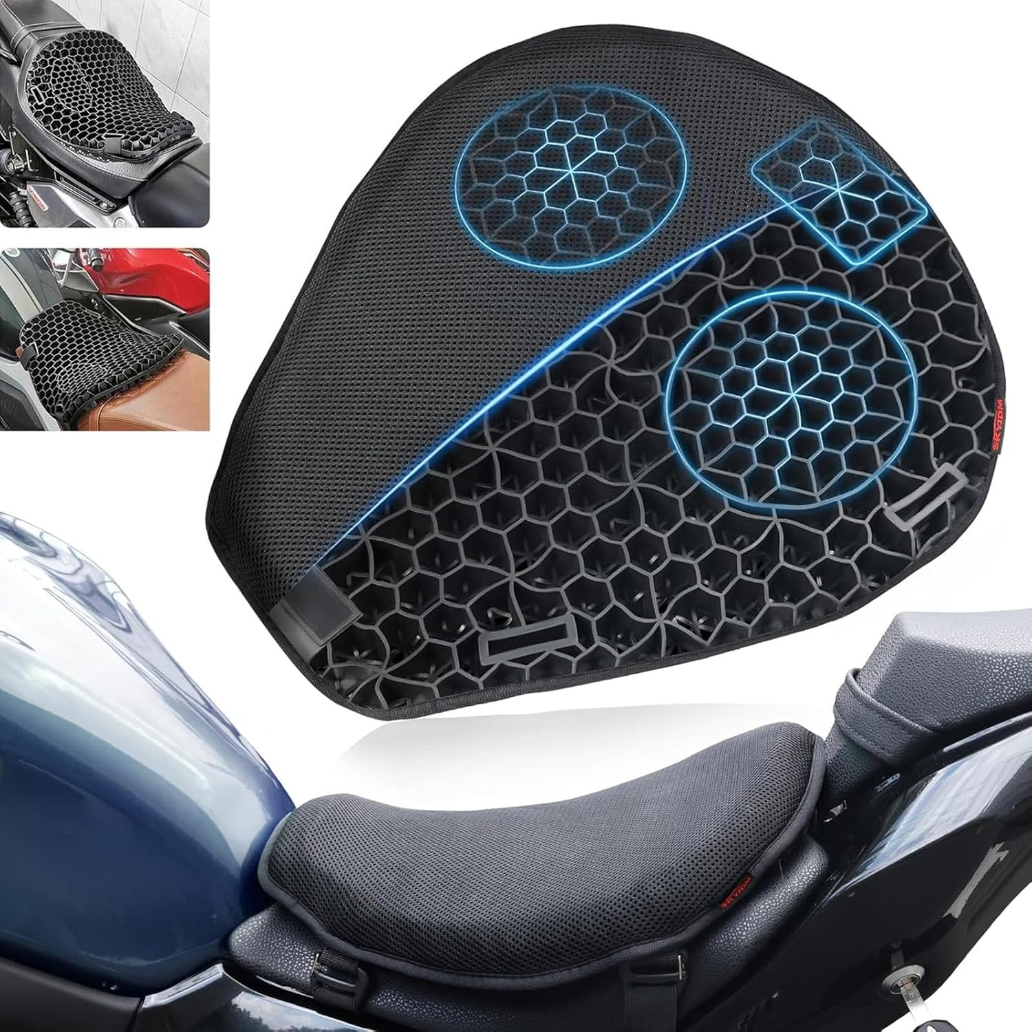 Motorcycle Seat Cover Comfort Gel Seat Cushion Universal Pressure Relief Pad image number 3