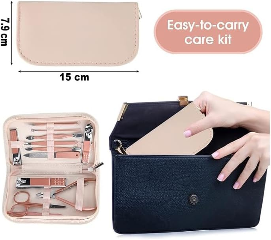 Miners2000 Nail Clippers and Beauty Tool Portable Set, Rose Gold Martensitic Stainless Steel Manicure Set 12 in 1, with Pink Leather Bag, Suitable for Home, Workplace, Outdoor Travel, Gift Giving, Beauty Salon image number 4