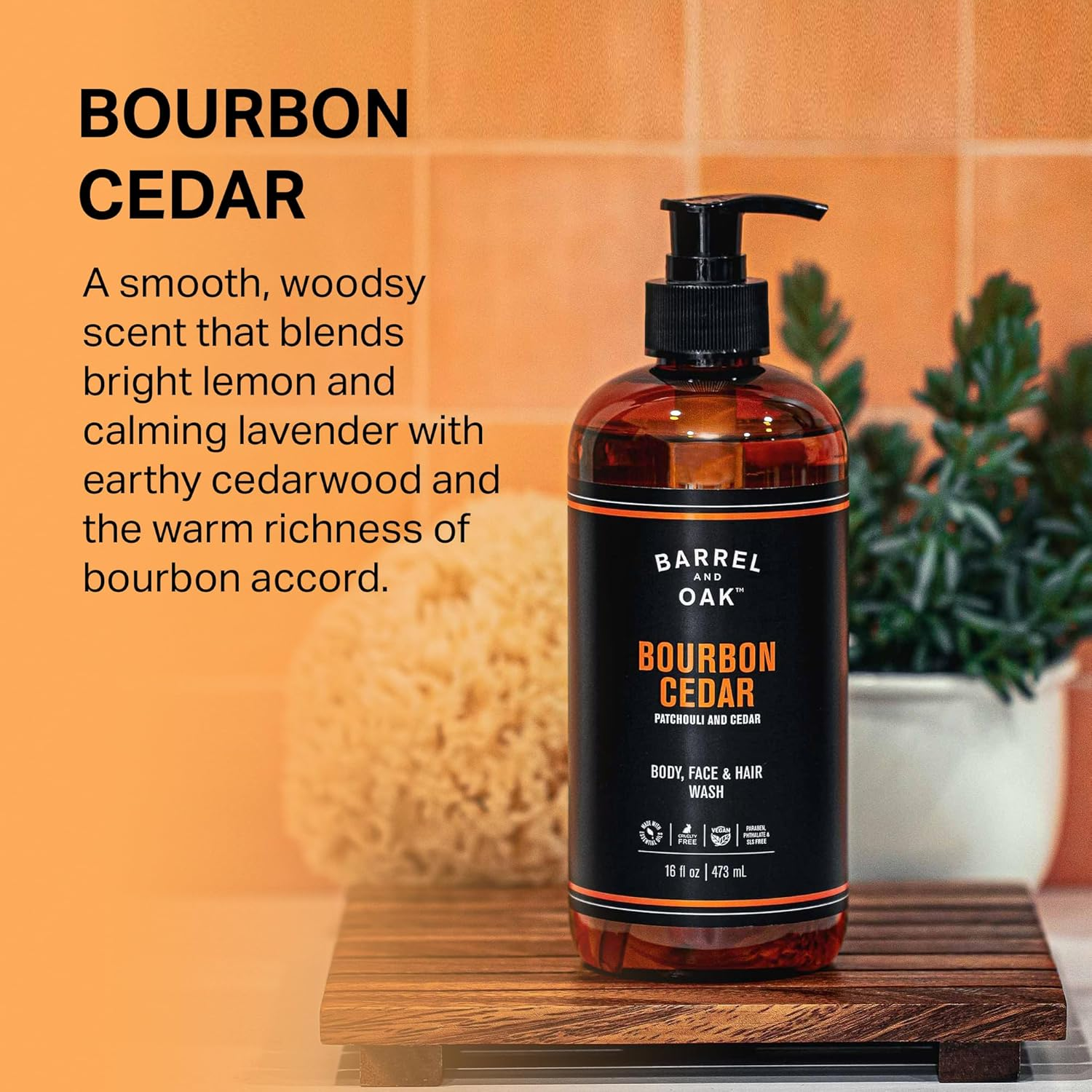 Barrel and Oak - All-In-One Body Wash, Men'S Soap for Hair, Face, & Body, Essential Oil-Based Scent, Cedarwood & Bourbon, Vegan (Bourbon Cedar, 16 Oz) image number 2