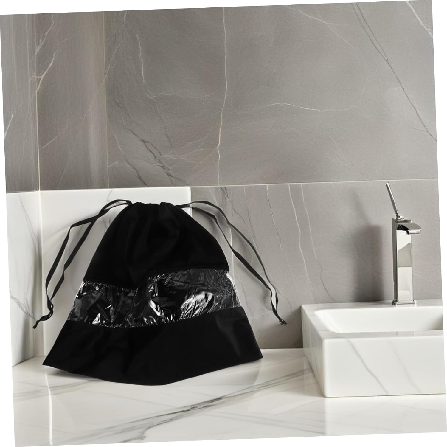 TOVINANNA Storage Bag Clear Tote Bag with Drawstrings Pvc Black image number 2