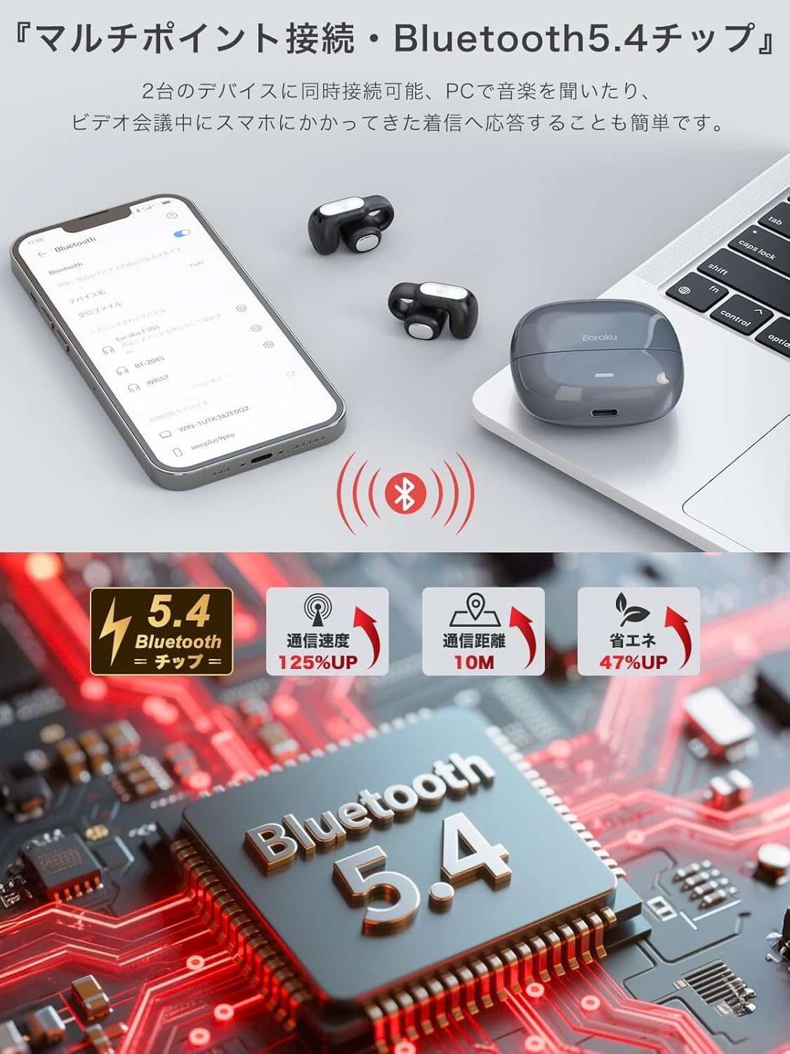 (Sound Quality Superiority Second Version) Earaku Aircuff F306 Ear Cuff Earphones, Wireless Earbuds, Open Ear, Ear Cuff Type, Ultra Lightweight, No Clogging Earbuds, No Sound Leakage, DSP Function image number 2