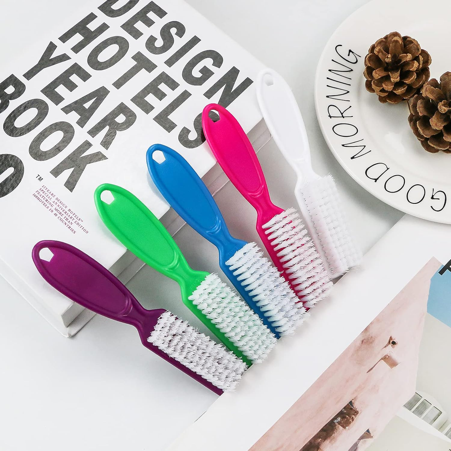 Fyess 25 Pcs Handle Grip Nail Brush Finger Nail Brushes Hand Fingernail Scrub Brush Nail Cleaner Long Handle Pedicure Brushes image number 6