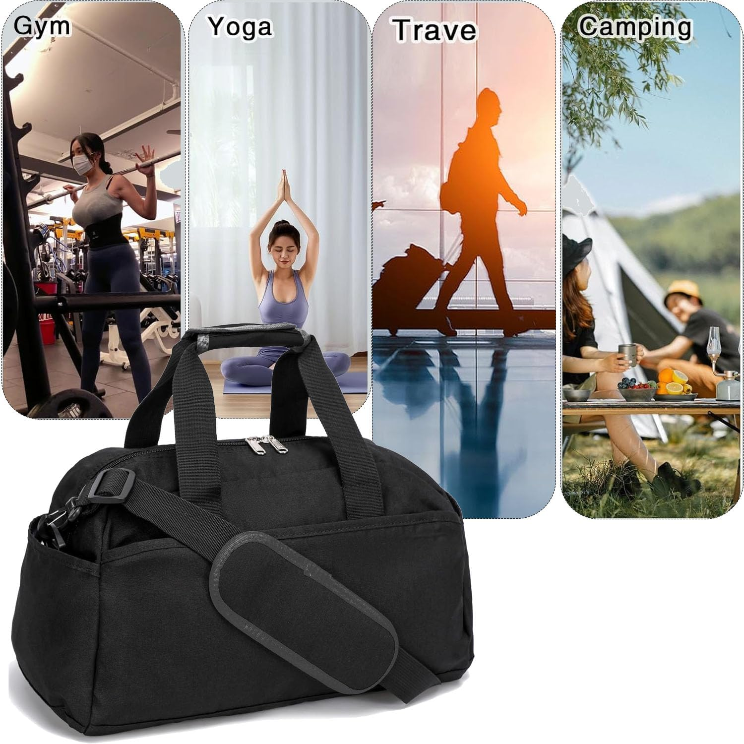 14" Compact Unisex Sport Duffel with Travel-Ready Design, Ultralight Carry-On Gym Bag for Fitness Enthusiasts & Active Lifestyles - Black image number 3