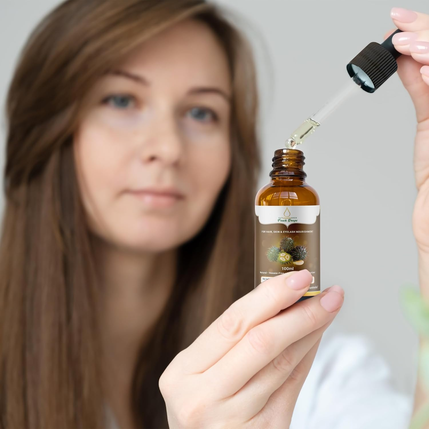 Fresh Dropsorganic Castor Oil100Ml, Pure Cold Pressed, Hexane Free, Fresh Drops- Stimulate Growth for Eyelashes, Eyebrows, and Hair, Smooth Face, and Skin image number 6