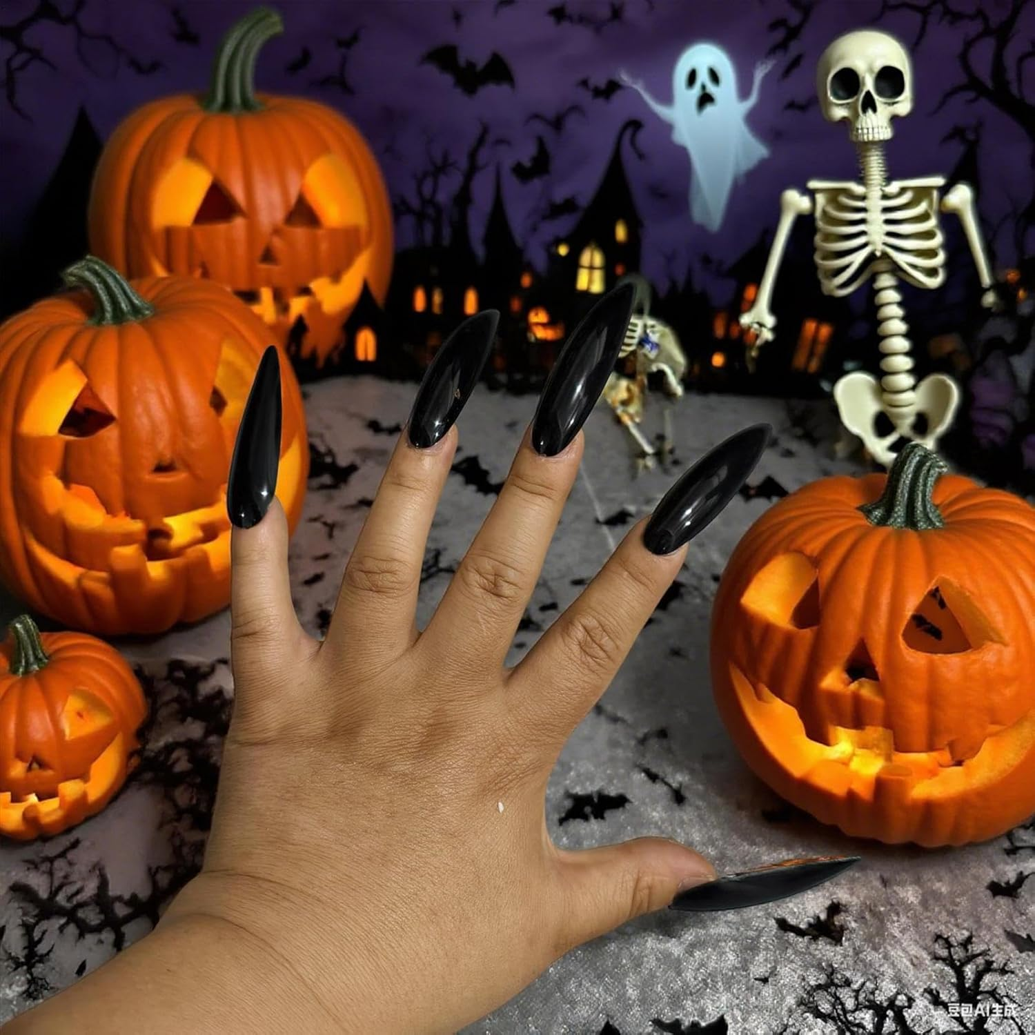 Halloween Fake Nails - 10 Pack Long Acrylic Nails Vampire - Reusable Gothic Design Vampire Fancy Dress Horror House Stage Performance Halloween Party Gothic Horror Nail Reusable Fake Nails Vampire image number 6