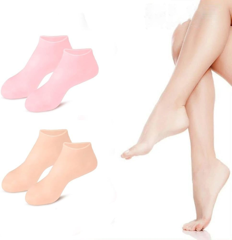 Ecosphere Finds Discovers Pink/ Beige Silicone Socks | Socks for Foot Spa and Foot Care with Moisturising Properties| Silicone Gel Heel Protectors in Plastic Socks | Dry Cracked Feet Women and Mens (Light Beige) image number 5