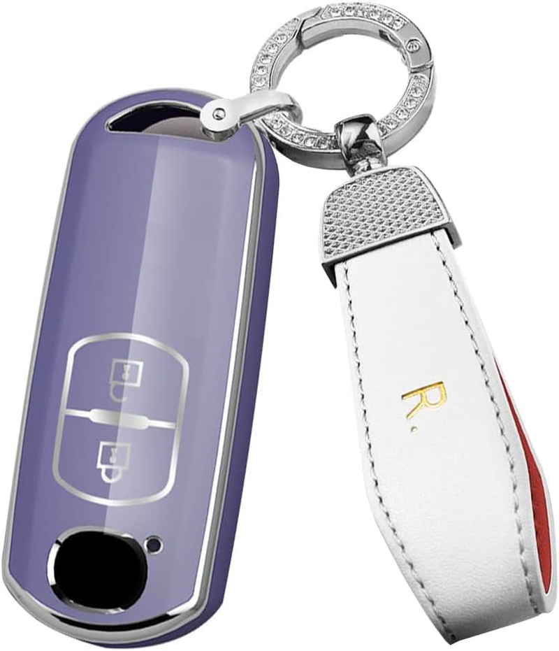 Ontto TPU Car Key Fob Cover Fit for Mazda 2 3 5 6 CX-5 CX-7 CX-9 CX-3 CX-4 CX-4 MX5 2015-2017 Remote Key Case Shell Key Holder Bag Keychain Keyring Protector 2 Buttons Accessories Light-Purple B image number 2