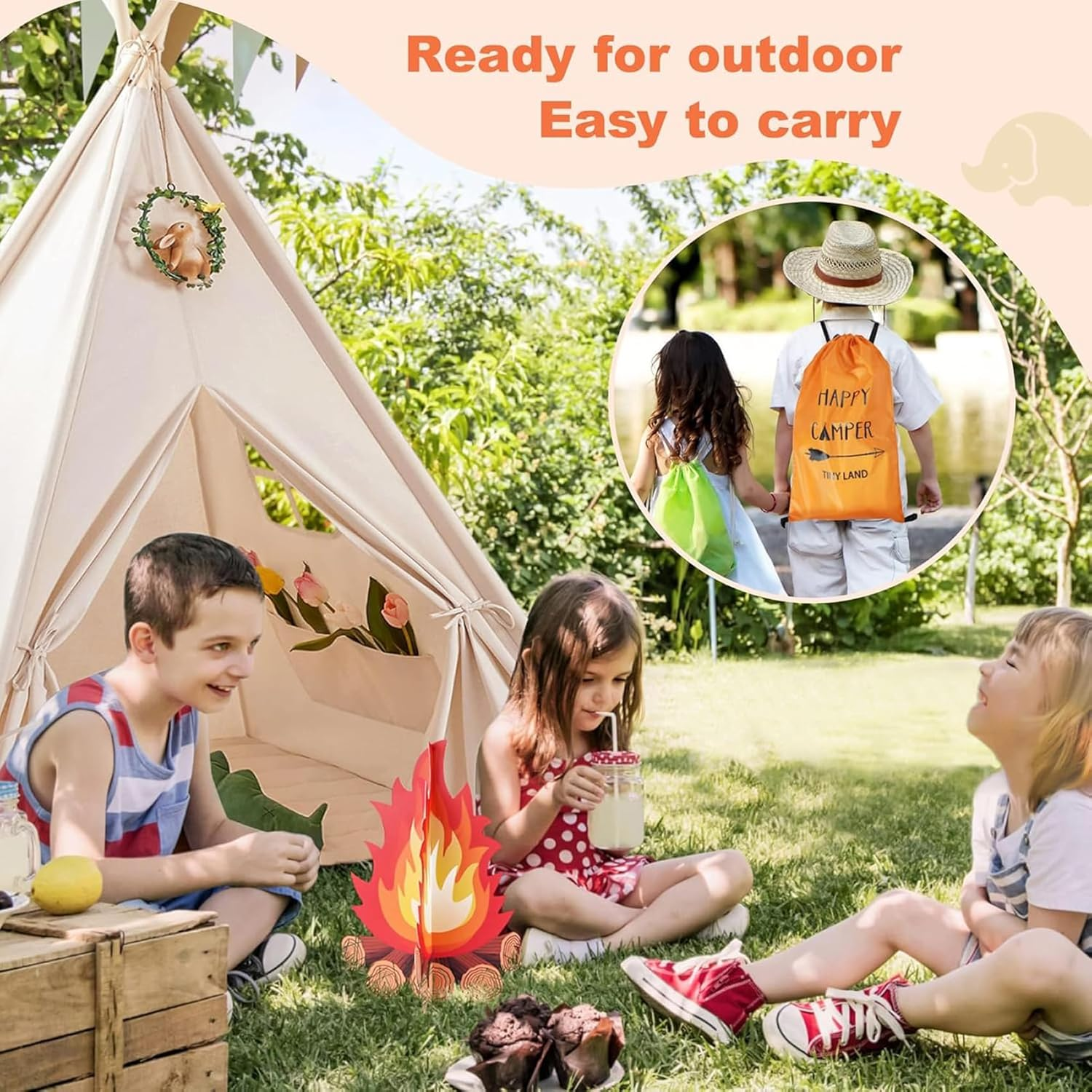 Teepee Tent for Kids, Foldable Toddler Teepee for Children Boys & Girls Indoor and Outdoor, 119 * 119 * 152Cm image number 5