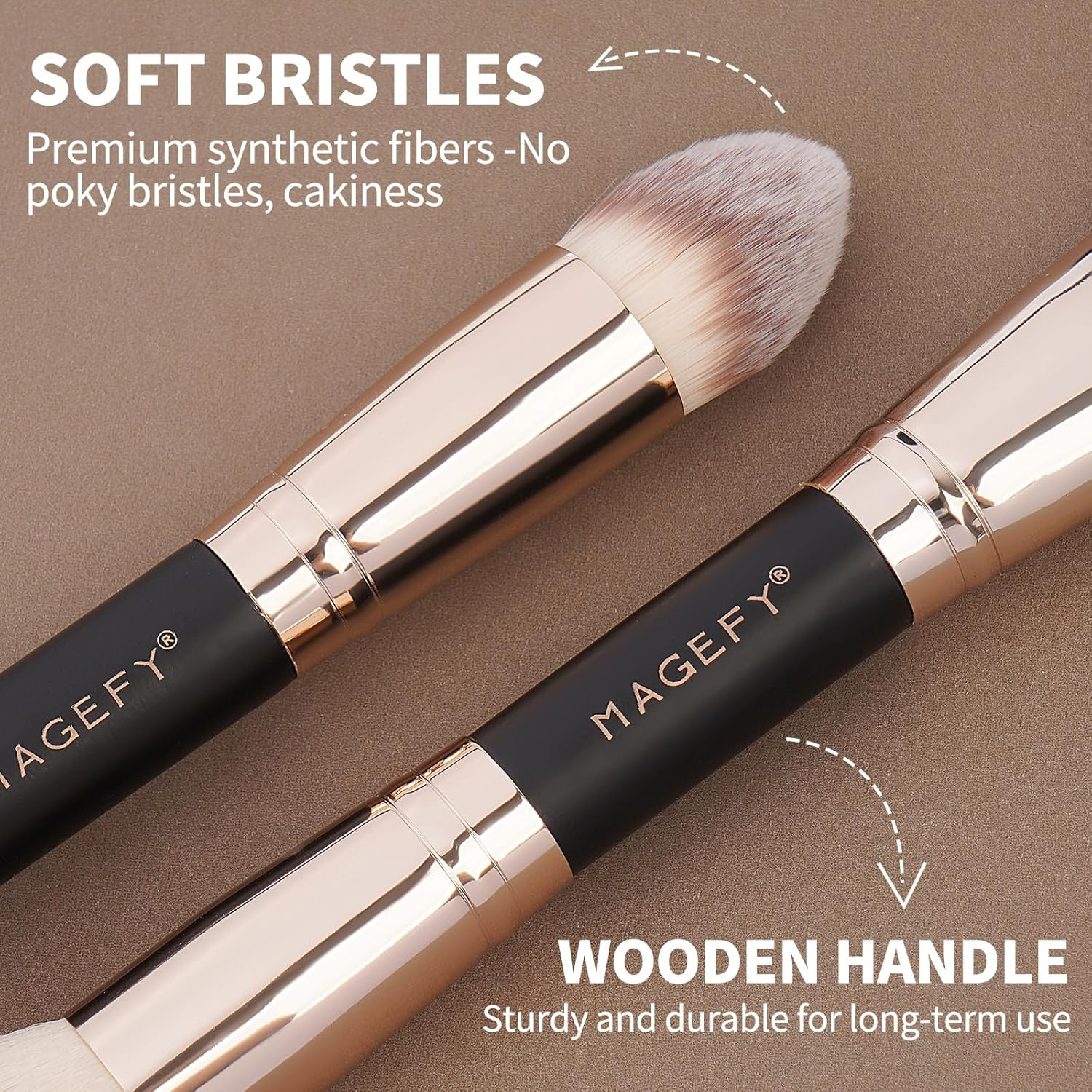 MAGEFY Makeup Brushes Set 2PCS Foundation Makeup Brush for Use with Cream, Powder, Blush, Liquid Foundation Synthetic Cosmetic Tools Brushes Set Double Ended Makeup Brushes image number 5