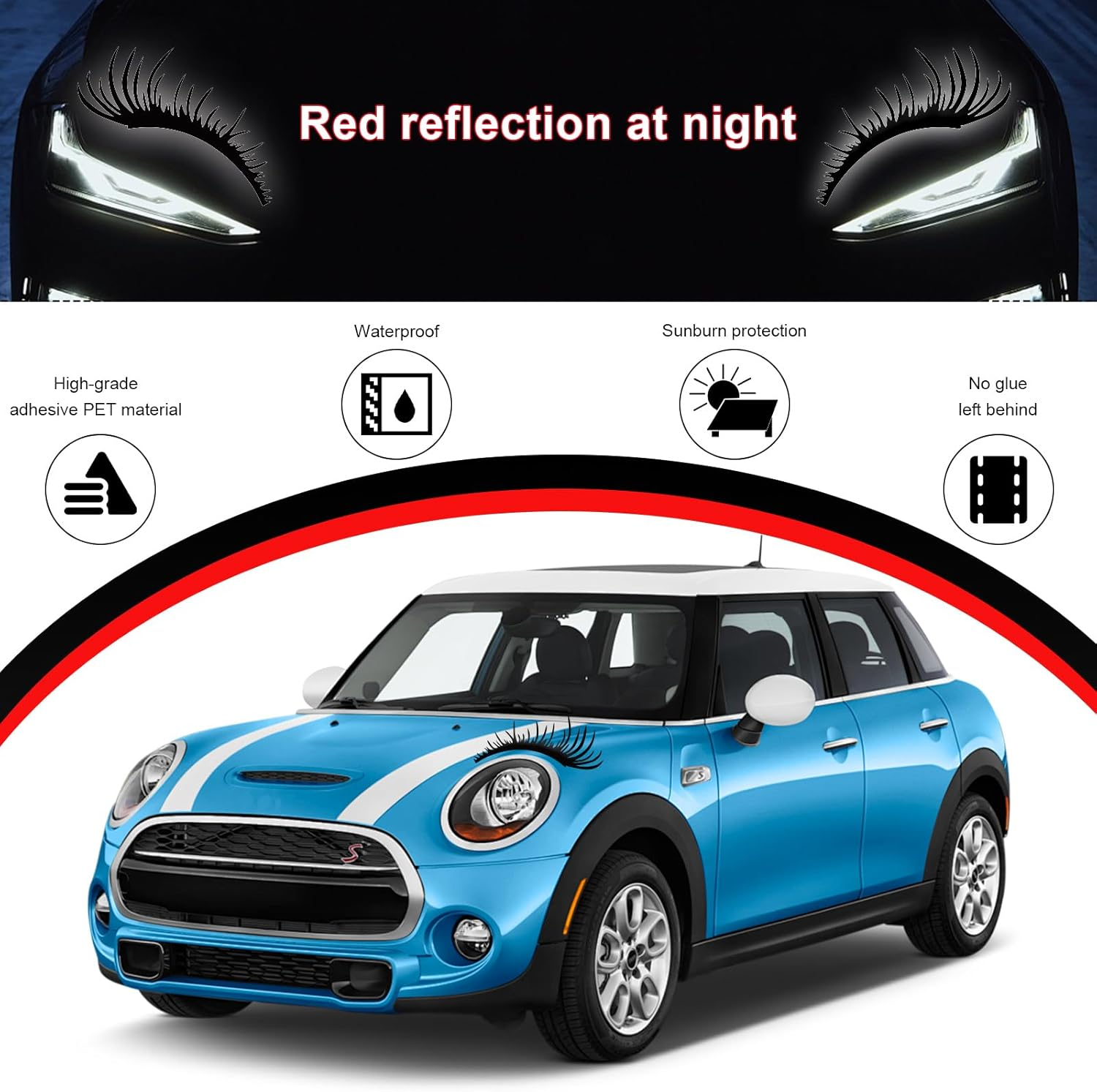 2 PCS Car Headlight Eyelash Stickers, Cute Fake Eyelashes Decal for Bumper Auto Body Window, Waterproof Reflective PET Charming Eyelash Sticker Funny Decor for Car SUV Truck (Black) - Blue image number 6