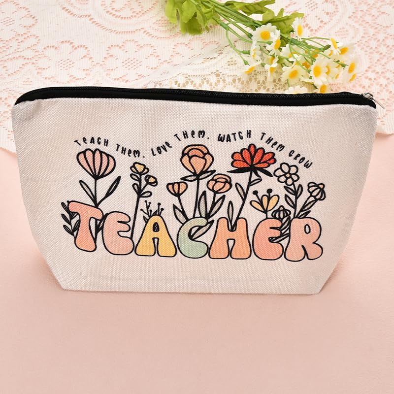 Teacher Floral Cosmetic Bags Women Appreciation Birthday Thank You Gifts for Teachers from Students Makeup Bag for Retired Staff Coworker - Best image number 2