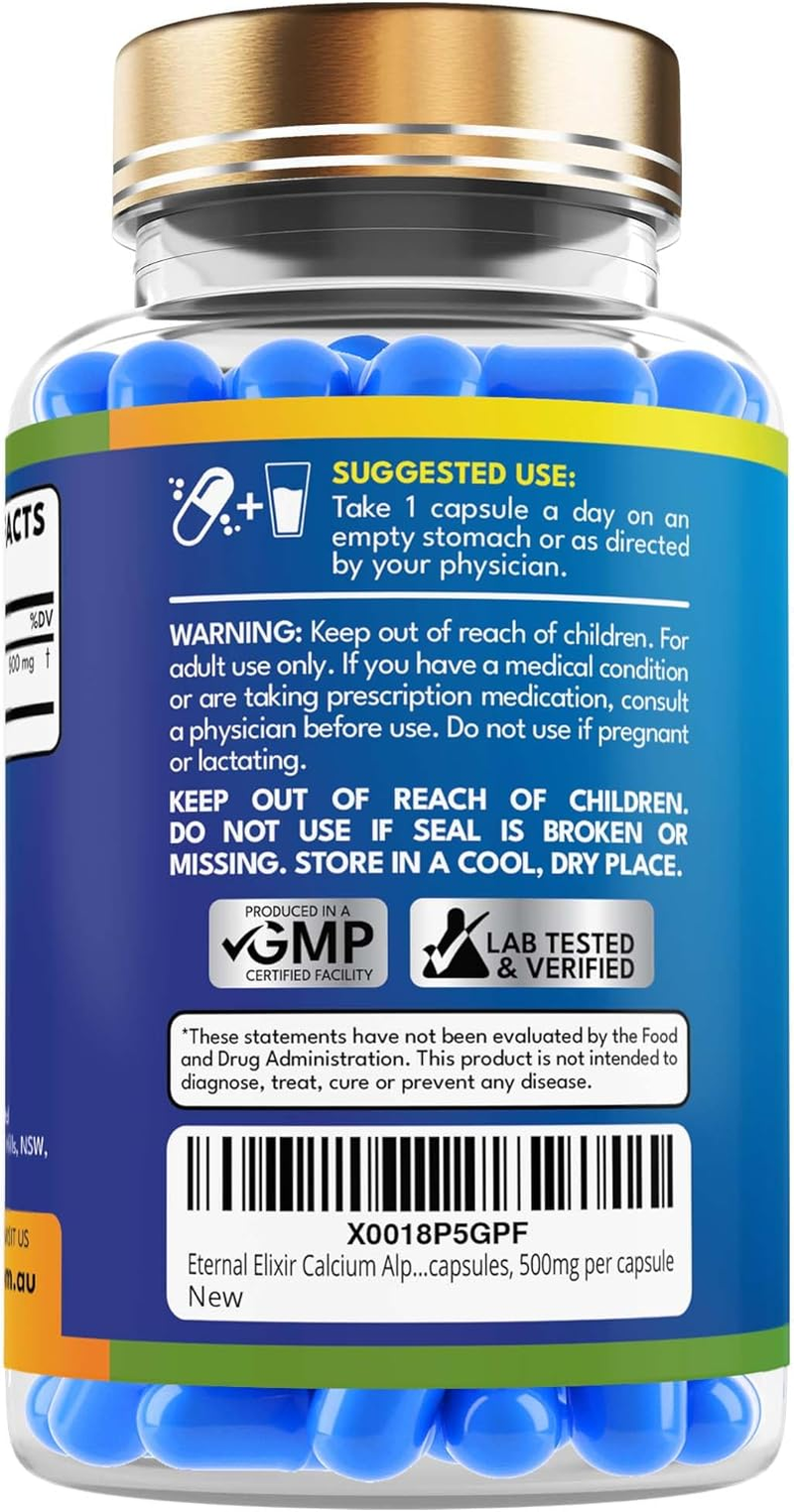 Eternal Elixir Calcium Alpha-Ketoglutarate 500Mg per Capsule - 90 Capsules for Cellular Energy, Bone Health, Metabolic Function, and Healthy Aging Support image number 2