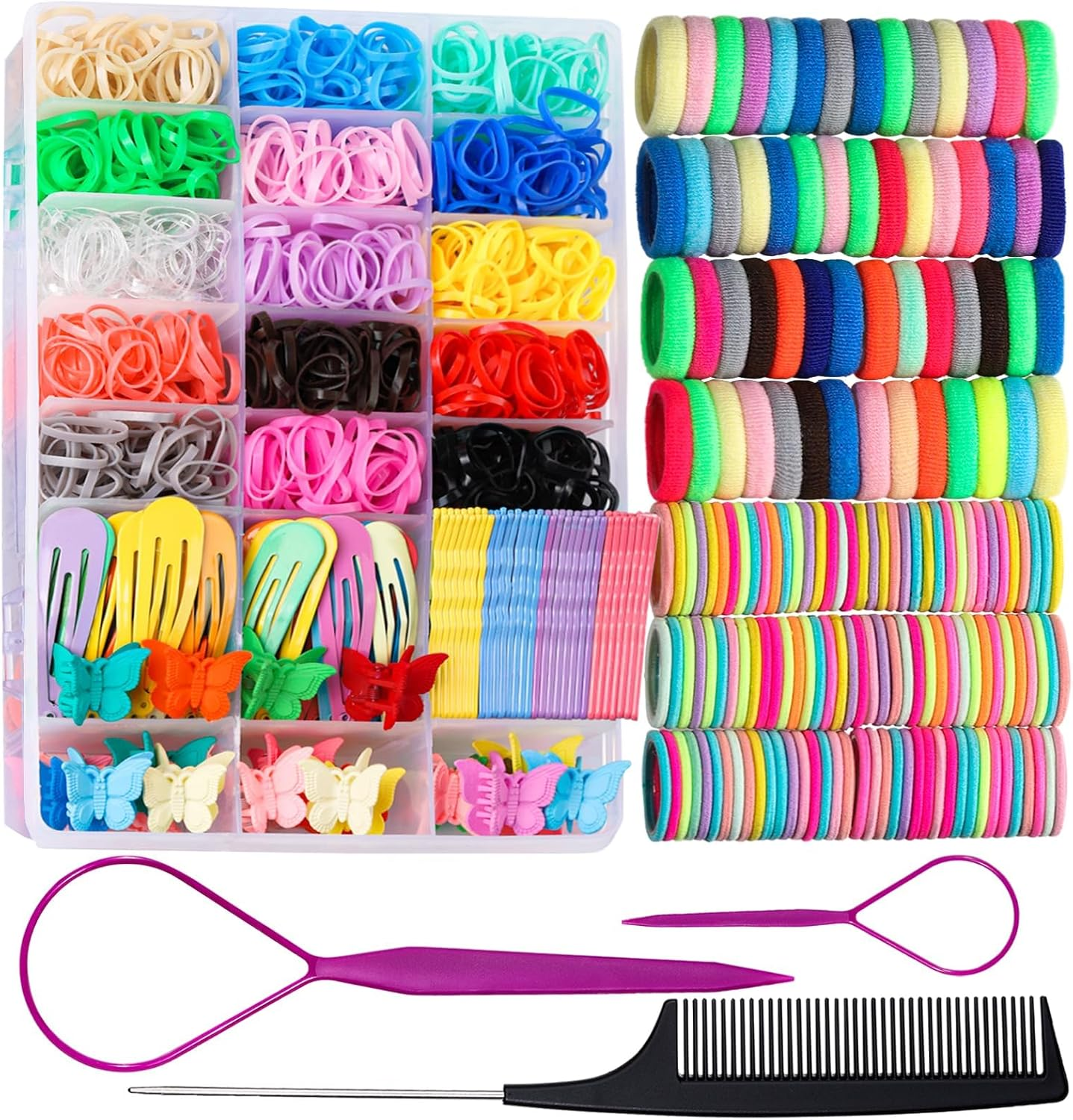 SVNXI Elastic Hair Ties, Hair Accessories for Girls, Colorful Elatic Hair Bands Set with Hair Clips (Colorful) image number 1