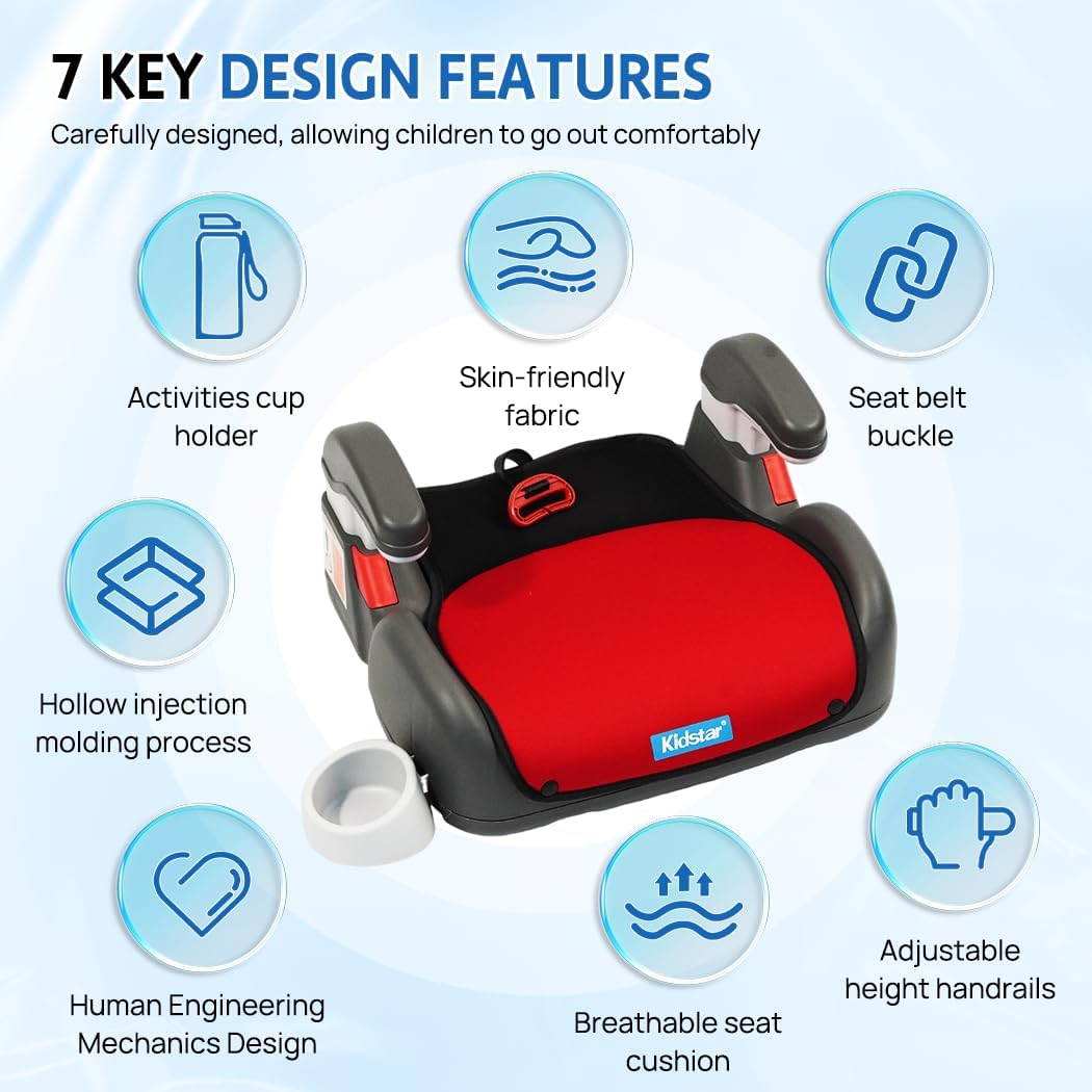 Safety Chair Toddler, Ergonomic Kids Seat with High Elastic Sponge & PP, SGS Certified, Flame Retardant Fabric & Seatbelt Buckle (Red) image number 4