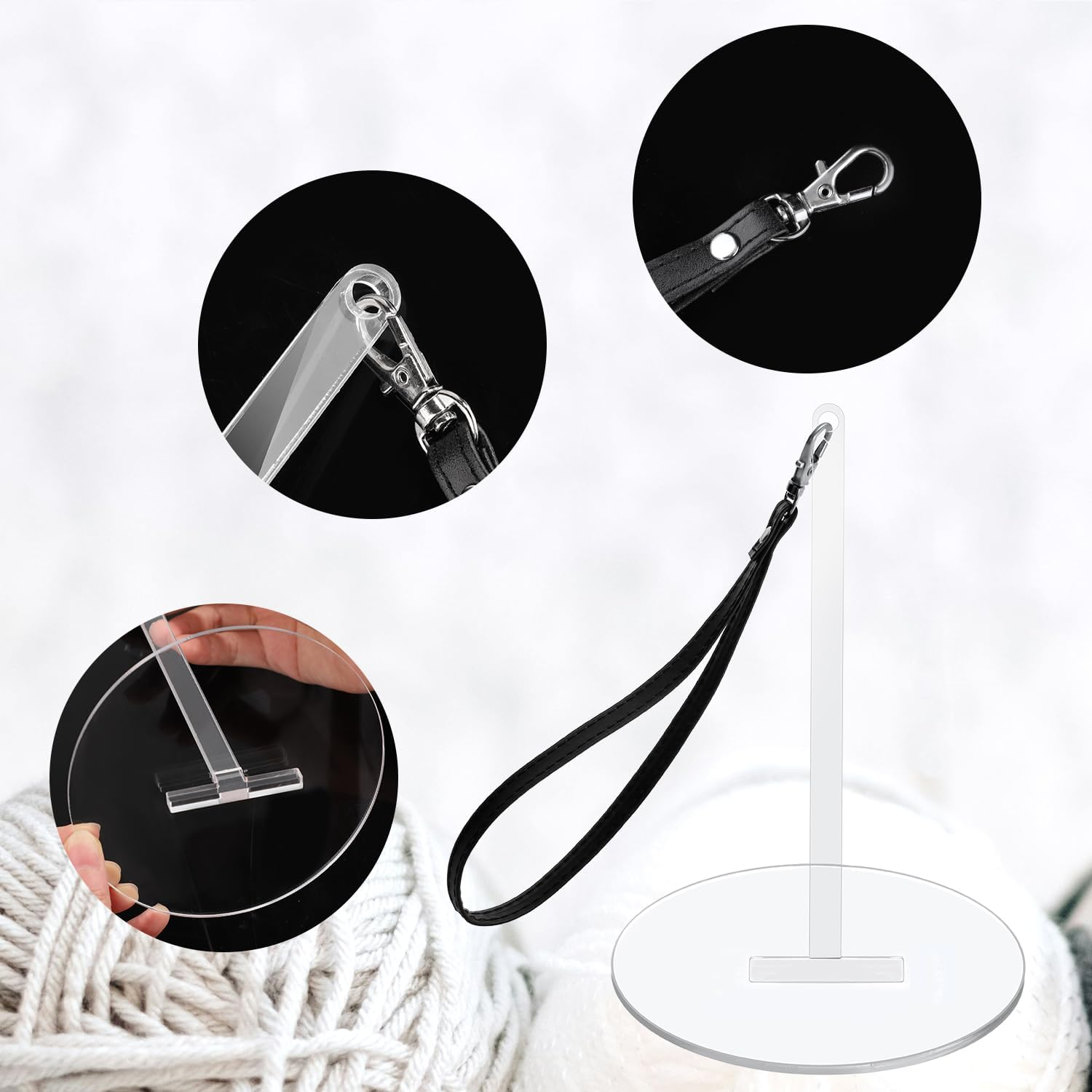 NQEUEPN Large Wrist Yarn Holder, Acrylic Yarn Holder with Wrist Strap Portable Yarn Organizer Yarn Holder Spinner for Craft Lovers Knitting, Prevent Tangling, M, Transparent, Black