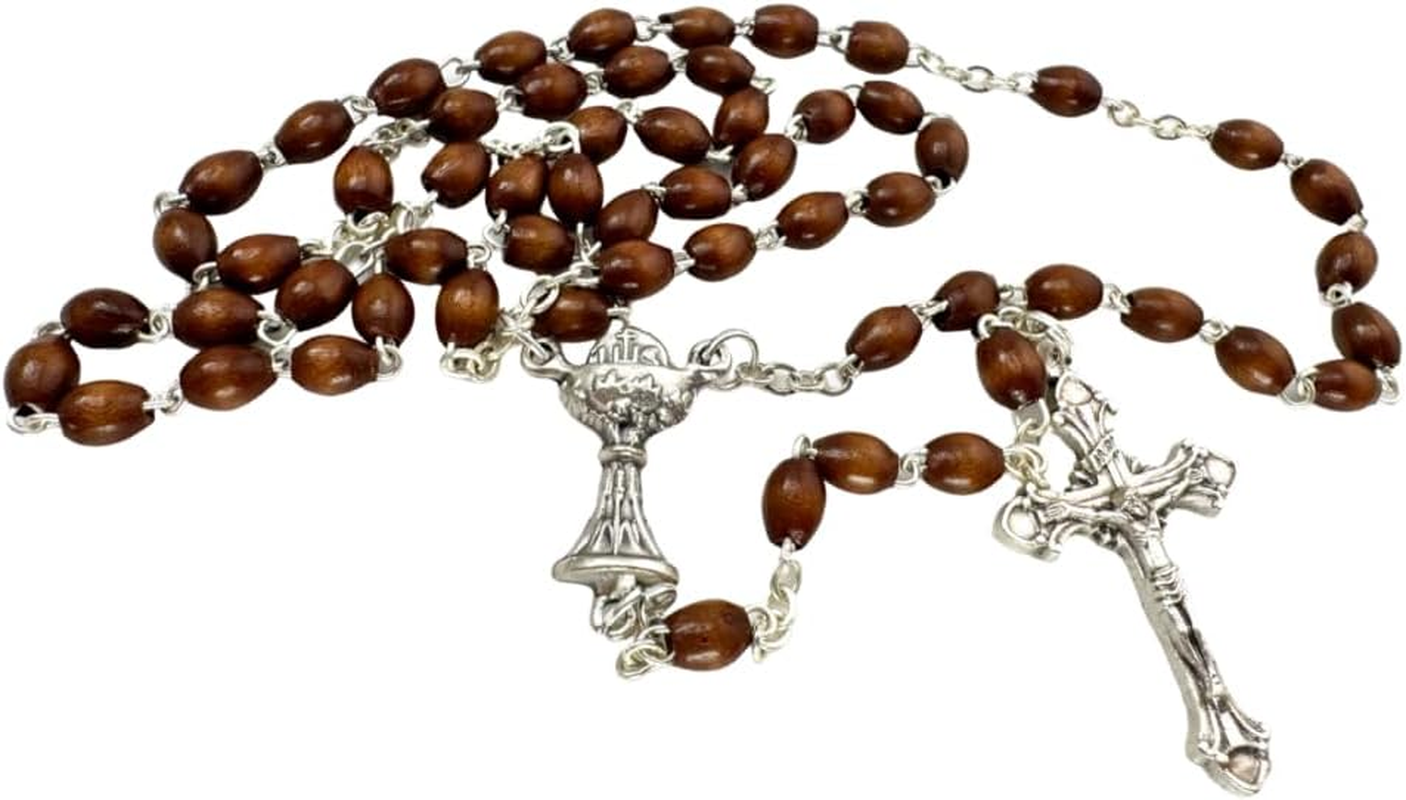 Westmon Works First Communion Rosary Gift Set Boy'S Wooden Bead Rosary with Metal Crucifix and Commemorative Holy Card, Medium, Zinc, No Gemstone image number 2