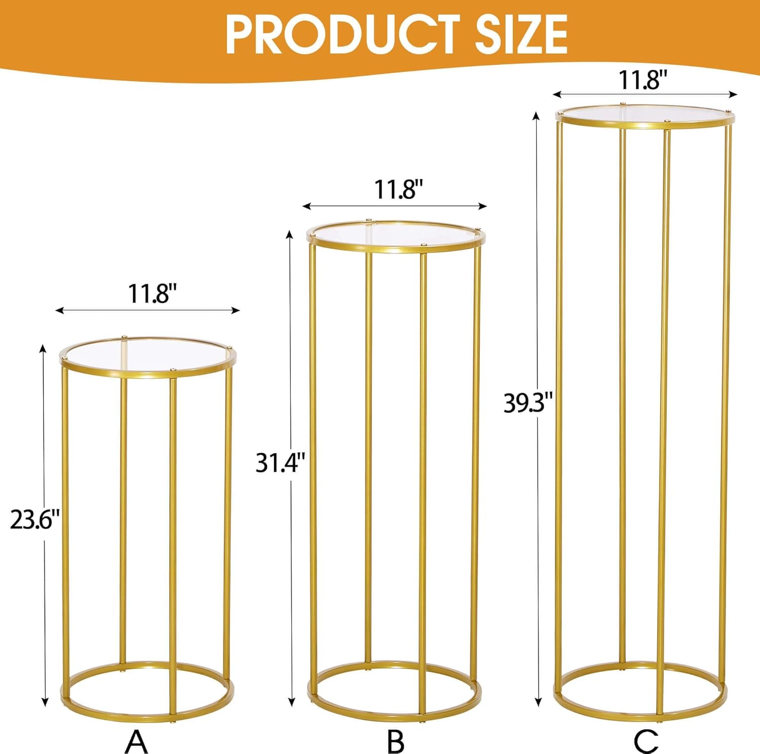 Quintin Cylinder Stands for Party, 3Pcs Gold and Metal Cake Stand, round Cylinder Columns Tables, Cake Table Stand, Cylinder and Square Pedestal for Display Parties Wedding Birthday Decoration (Cylinder02) image number 3