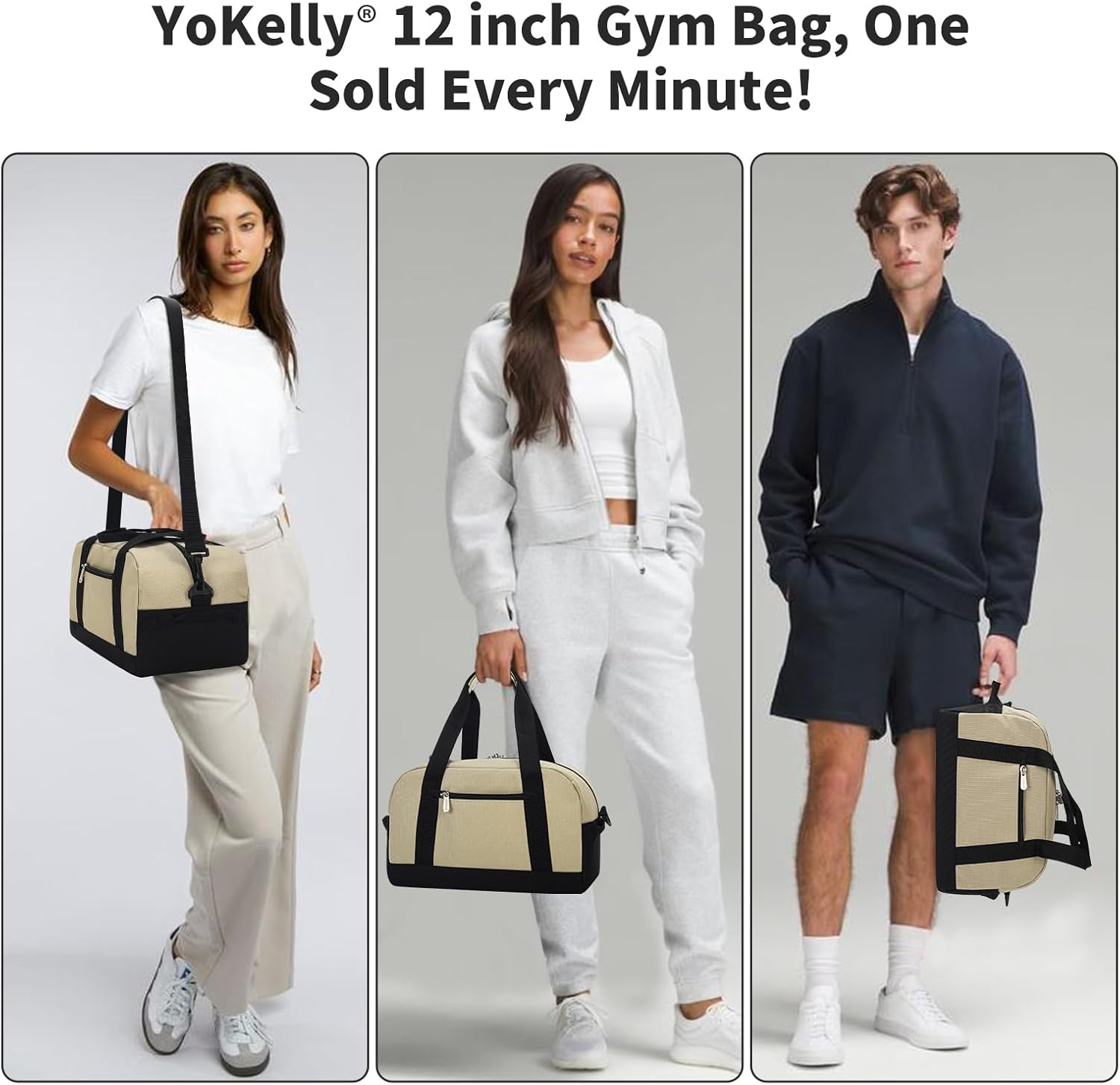 Small Gym Bag Carry on Bag - 12 Inch Mini Duffle Bag Lightweight for Overnight Travel, Camel, 12 Inch, Small Duffle Bag image number 3