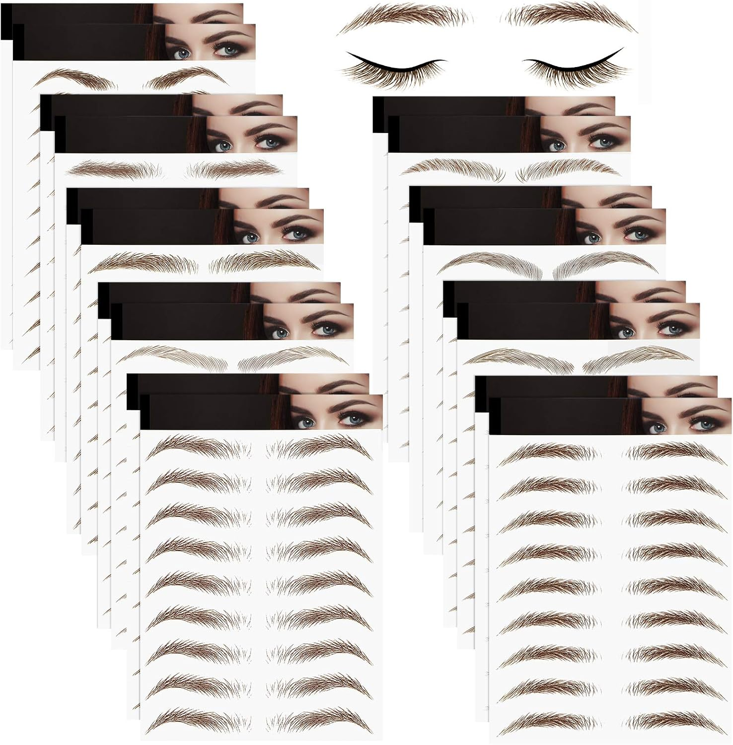 Blulu 18 Sheets 180 Pair 4D Hair like Waterproof Eyebrow Tattoos Stickers Faux Eyebrow Transfers Sticker Temporary Brow Tattoo Peel off Grooming Shaping Decal in Arch Style for Women(Brown and Black)