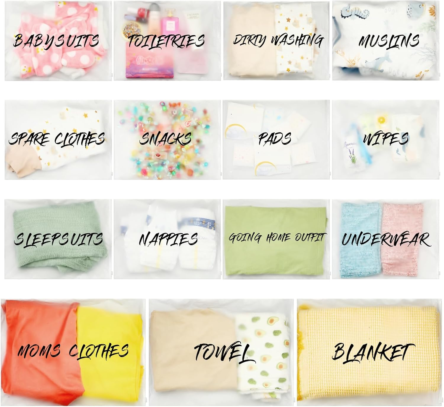 15 Pcs Hospital Bags for Labor and Delivery Resealable Birth Hospital Bag Essentials Frosted Clear Mommy Maternity Bag for Newborn Baby Shower Diaper Mom Gift Organizing image number 3