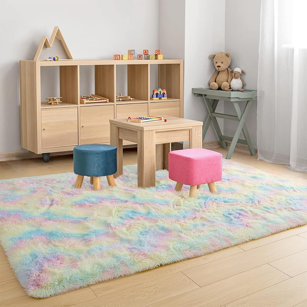Rainbow Fluffy Area Rug &ndash; Ultra Soft Shaggy Carpet for Girls Bedroom, Nursery, Kids Playroom, Dorm or Living Room, Cute Colorful Plush Rug for Baby, Toddler, Teen Room Decor (120&times;200Cm) image number 5