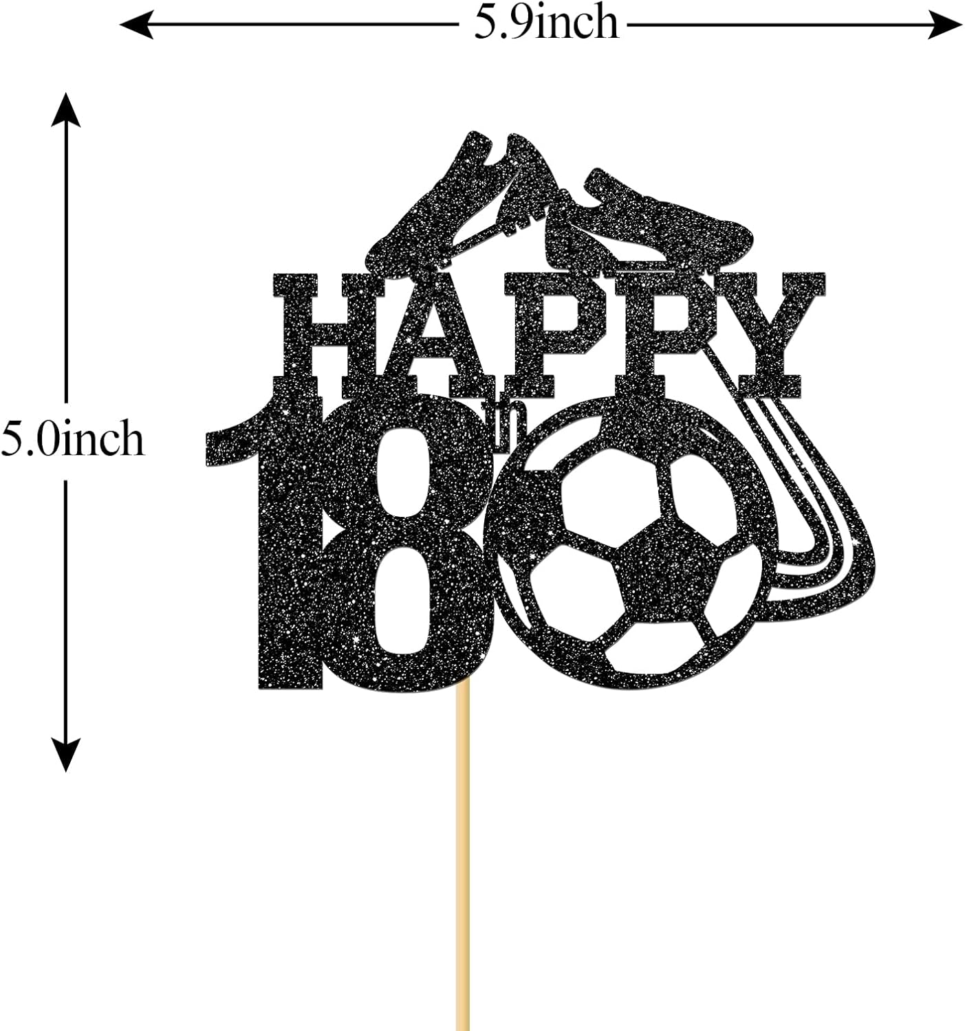 Monmon & Craft Soccer 18Th Birthday Cake Topper/Sport Theme Soccer Ball Cake Docer/Soccer Player Boy 18Th Birthday Party Decorations - Black Glitter image number 4