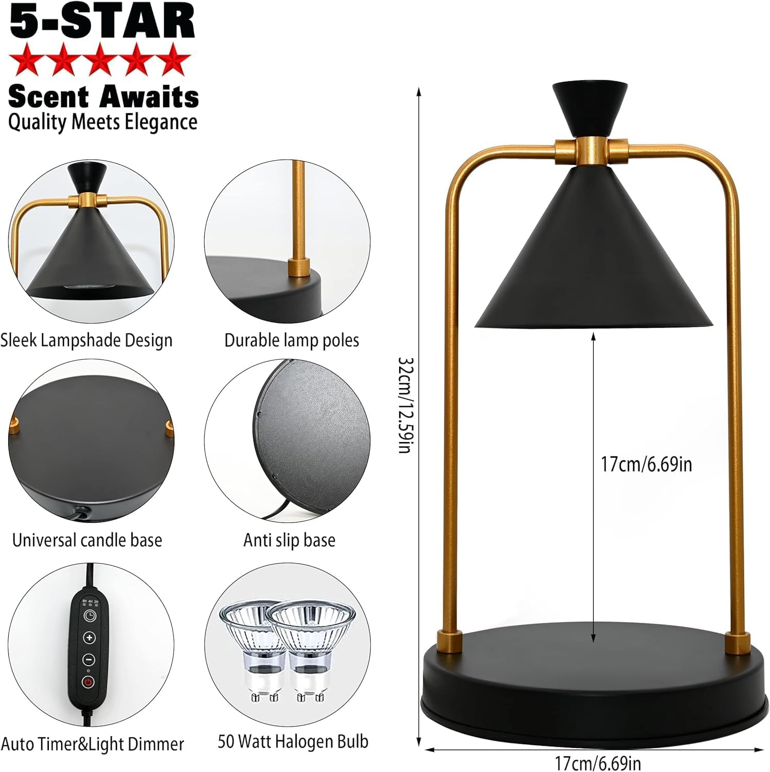 Electric Candle Warmer Lamp with 2 Bulbs - Table Lamp with Dimmable and Timer，Aromatic Candle Holders Wax Melt for Vintage Bedroom Decor，Children'S Day Mother'S Day Birthday Women & Mom Gifts image number 3