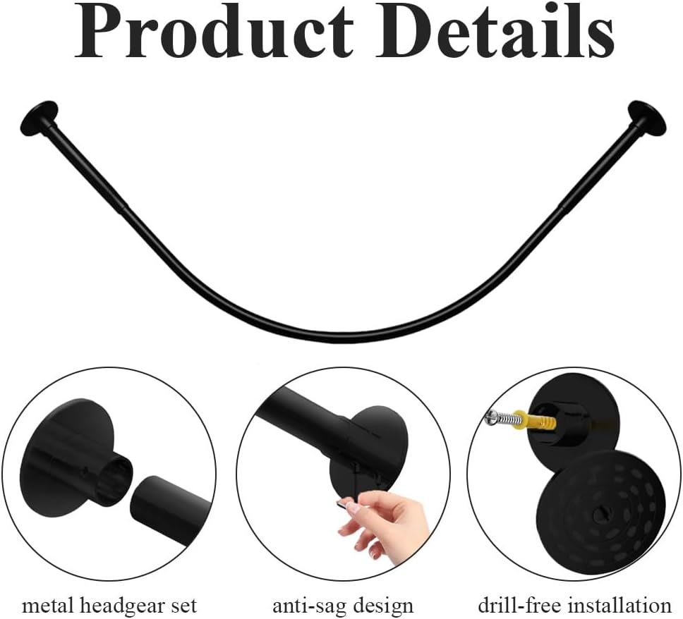 Shower Curtain Rod,Tension Curtain Rod,Heavy Duty Shower Rods,Stainless Steel Corner Curtain Rod,For Bathroom,For Shower,L Shape,Can Be Punched or Not,Two Installation Methods image number 4