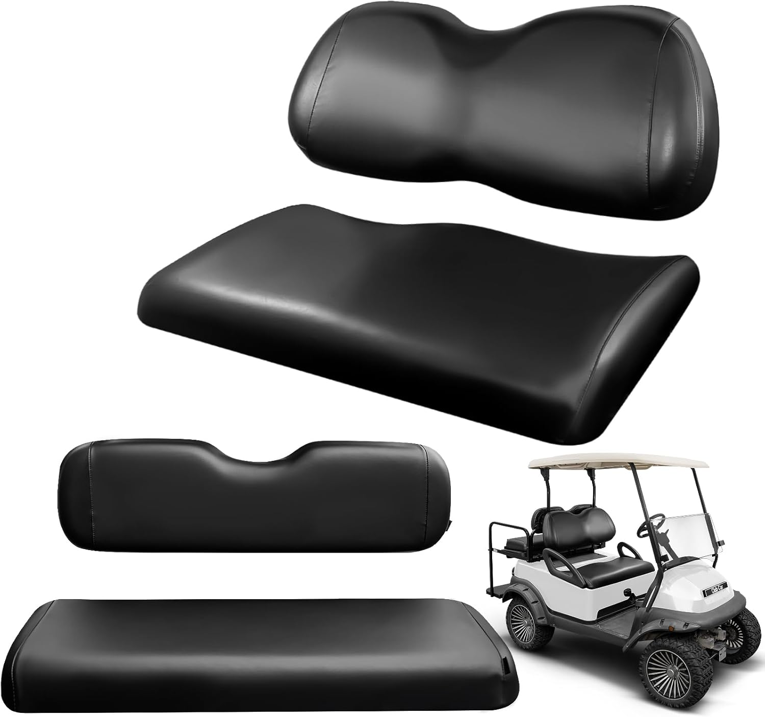 Golf Cart Front Seat Covers for Yamaha Drive/Drive 2 Original Regular Seat Cushion,No Stapler,Smooth and Simple Style, Golf Cart Vinyl Waterproof Replacement Seat Cover,(Black)