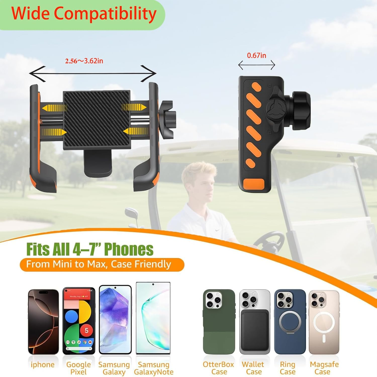 Magnetic Golf Cart Phone Holder &ndash; Strong N52 Magnet Phone Mount Compatible with Club Car, Fits All Smartphones, Golf Phone Caddy Accessory for Men & Women image number 1