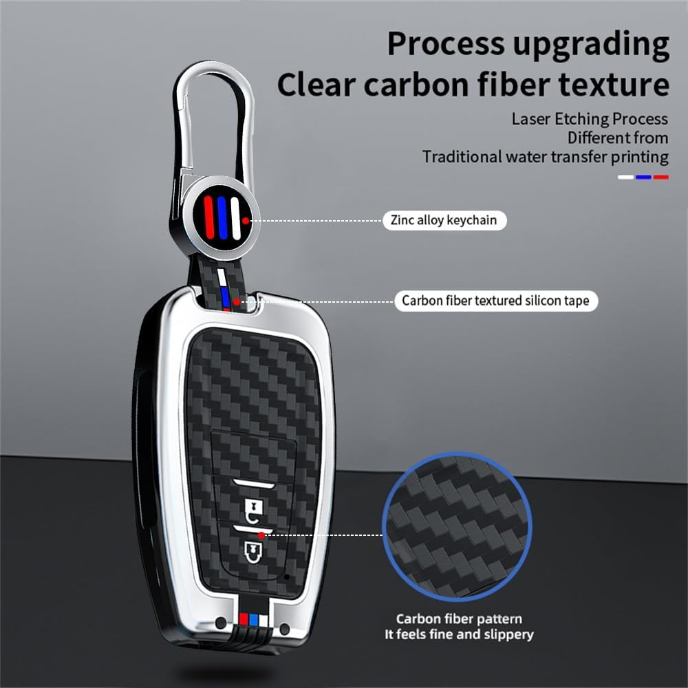 Ontto Luminous Car Key Cover Fit for Toyota RAV4 Camry Prius Prime Avalon C-HR GT86 Highlander Prado Yaris Metal Smart Shell Case Key Holder Keyring Keychain Accessories 2 Buttons Black - 3 Buttons Klaxon-Black image number 3