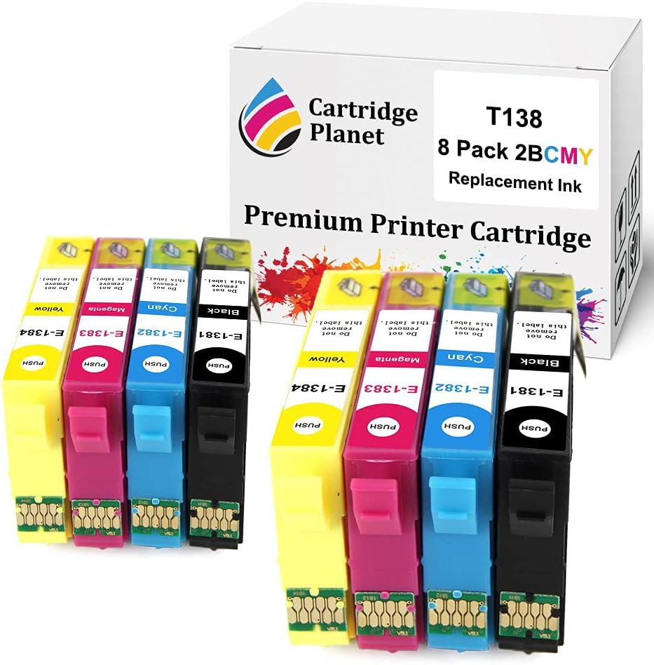 Cartridge Planet 8 Pack (2BK,2C,2M,2Y) Compatible Ink for Epson 138 T1381 T1382 T1383 T1384 for Epson NX230 NX420 NX430 NX635 Workforce 320 325 435 525 545 60 625 630 633 645 7010 7510 7520 840 845 ..