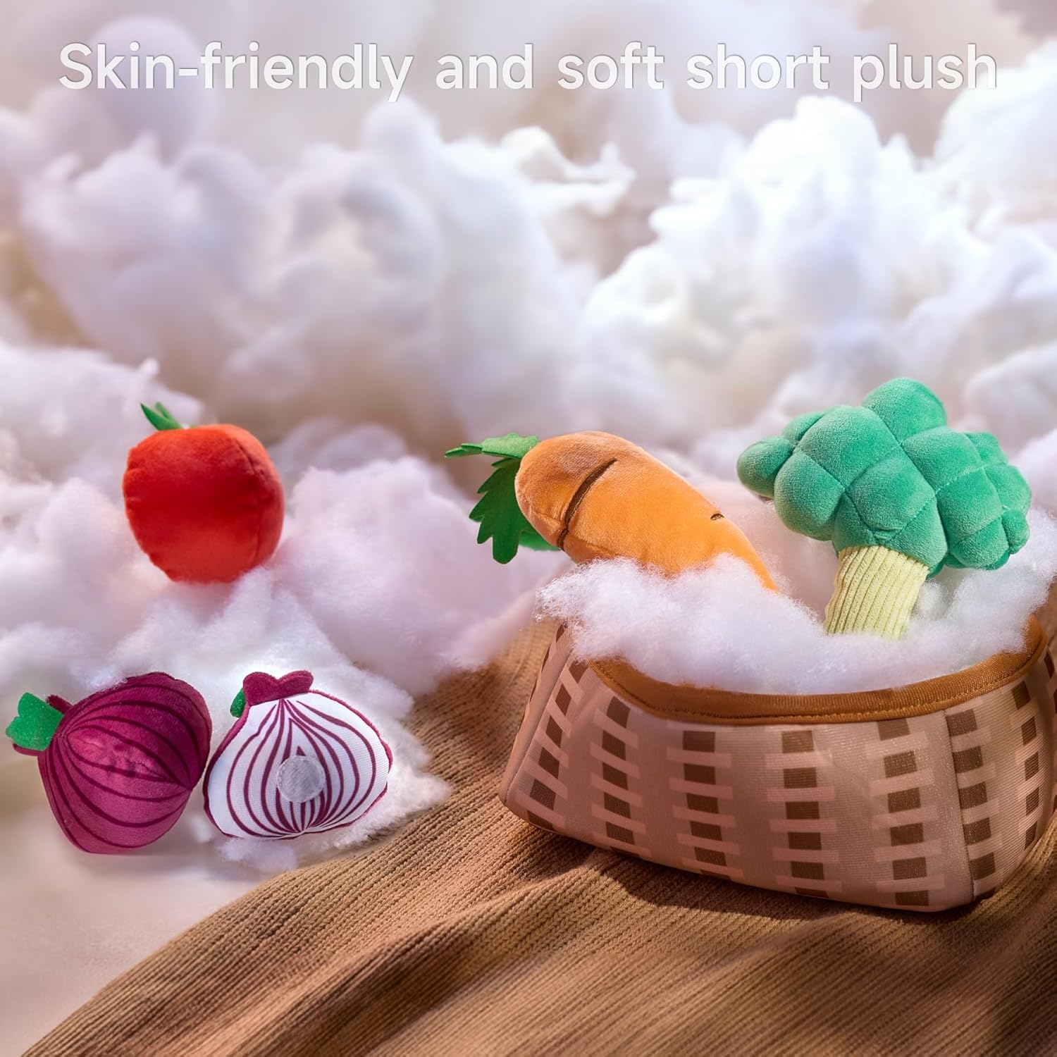 TUMAMA Baby Plush Veggie Basket Stuffed Vegetable Play Set Toys, Pretend Play Kitchen Food Sensory Educational Toys for Toddler 0M+ Months