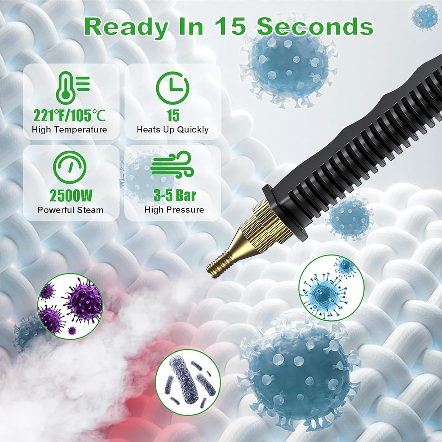 Handheld Steam Cleaner（Au Plug),2500W Pressurized Steamer, Electric Steam Cleaner for Kitchen, Automotive Furniture,Floor and Car Cleaning with 3 Brushes and an Extended Spray Bar