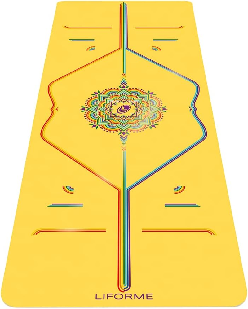 Liforme Inked Travel Yoga Mat &ndash; Free Yoga Bag, Patented Alignment System, Warrior-Like Grip, Non-Slip, Eco-Friendly and Biodegradable, Ultra-Lightweight, Sweat Resistant, Long, Wide and Thick &ndash; Yellow
