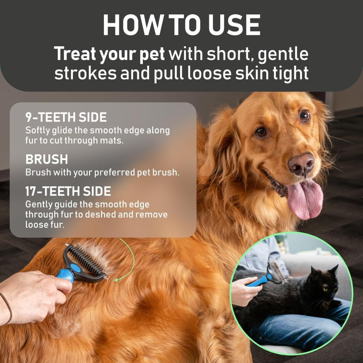 Original Pet Grooming Rake - Double-Sided Deshedding Dematting Tool, Undercoat Rake for Dogs & Cats, Extra-Wide Dog Grooming Brush & Deshedder Comb for Long Hair, Reduces Shedding 95%-Blue image number 1