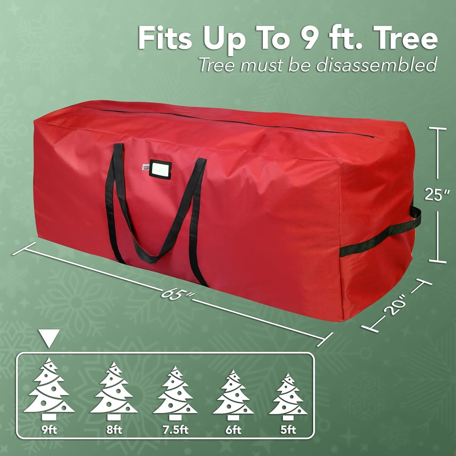 Christmas Tree Bags Storage Fits up to Artificial Trees Heavy Duty 600D Oxford Christmas Tree Storage Bag Container Santa Storage Bag with Zipper Xmas Holiday Tree Bag with Handles (Red, XL) image number 4