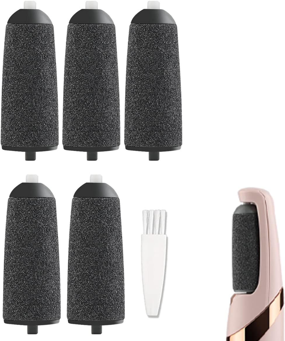 5 Pack Black Coarse Replacement Roller Refills Compatible with Finishing Touch Flawless Pedi Electric Tool File Include a Cleaning Brush
