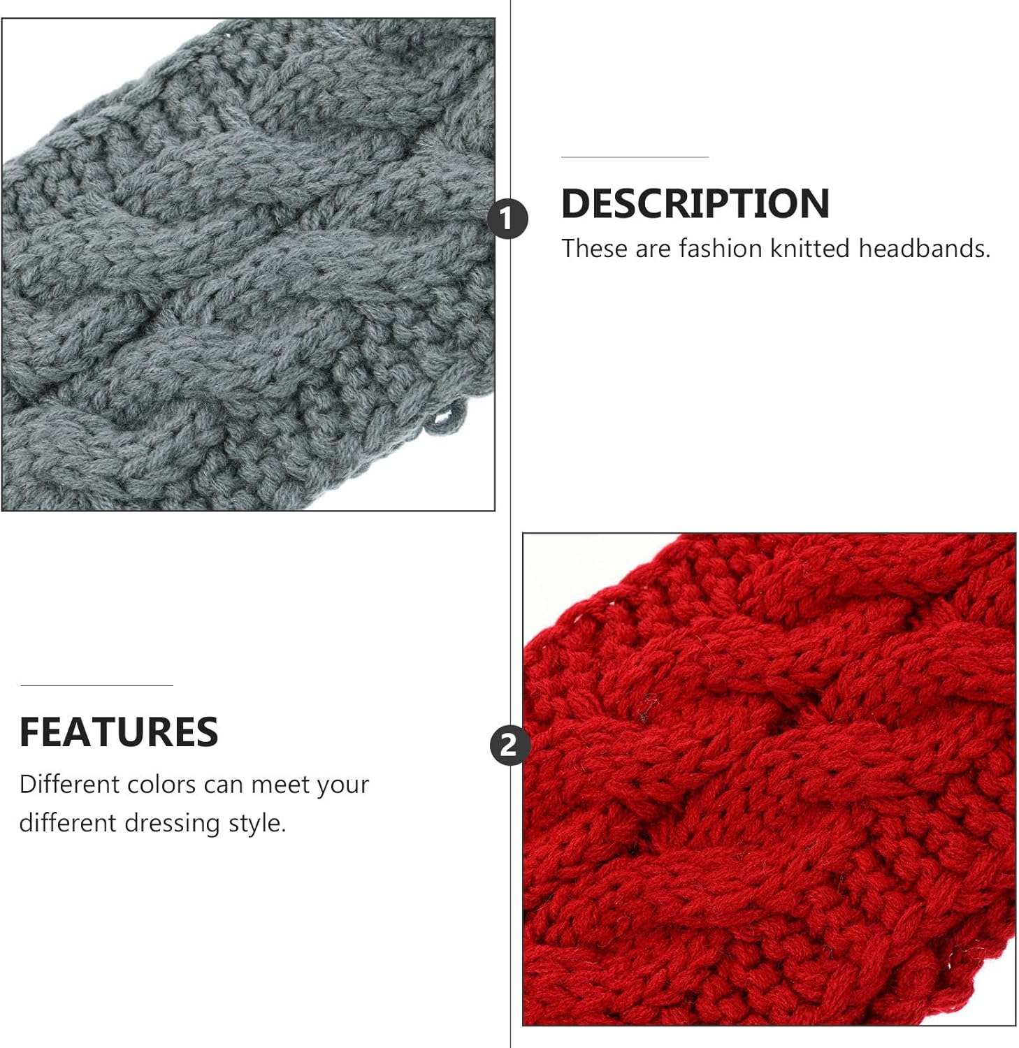 MOBUTOFU 3Pcs Women&rsquo;S Knitted Headbands Set &ndash; Elastic Wide Hairbands Knit Ear Warmers, Winter Head Wraps for Outdoor Sports and Cold Weather in Black, Wine Red, and Dark Grey image number 2